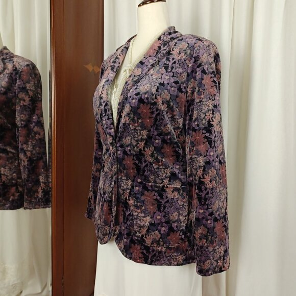 Vintage 70s Dark Floral Cotton Velvet Blazer - Picture 6 of 9